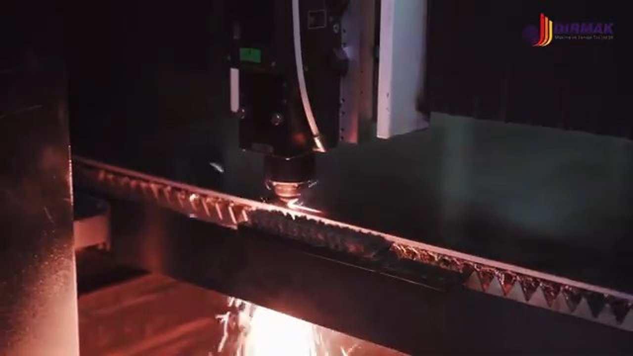 Fibre laser cutting a steel plate at the Dirmak Makina factory — IBT planetary mixer body fabrication